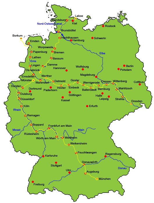 Deutschlandkarte mit unseren eingezeichneten Radrouten.